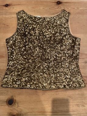 Sean Collection VTG elegant shimmer gold sequin beaded sleeveless top 💯 silk L